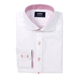 White Twill Shirt with Pink Fine Cubic Pattern Contrast